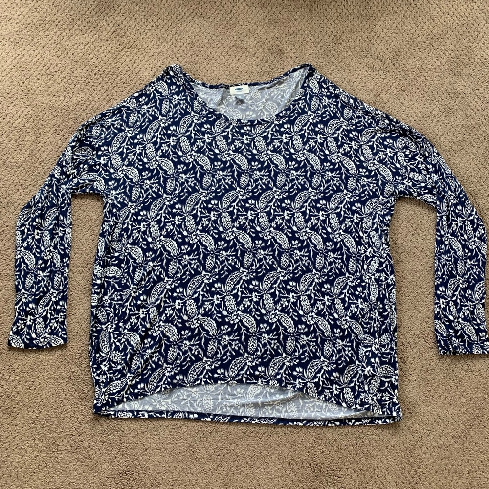 Womens Navy & White Patterned Long Sleeve Shirt